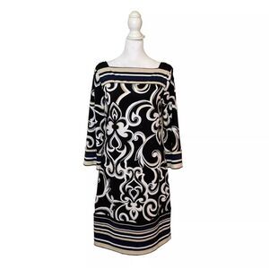 White House Black Market 3/4 Sleeve Patterned Tunic Dress Designer US S